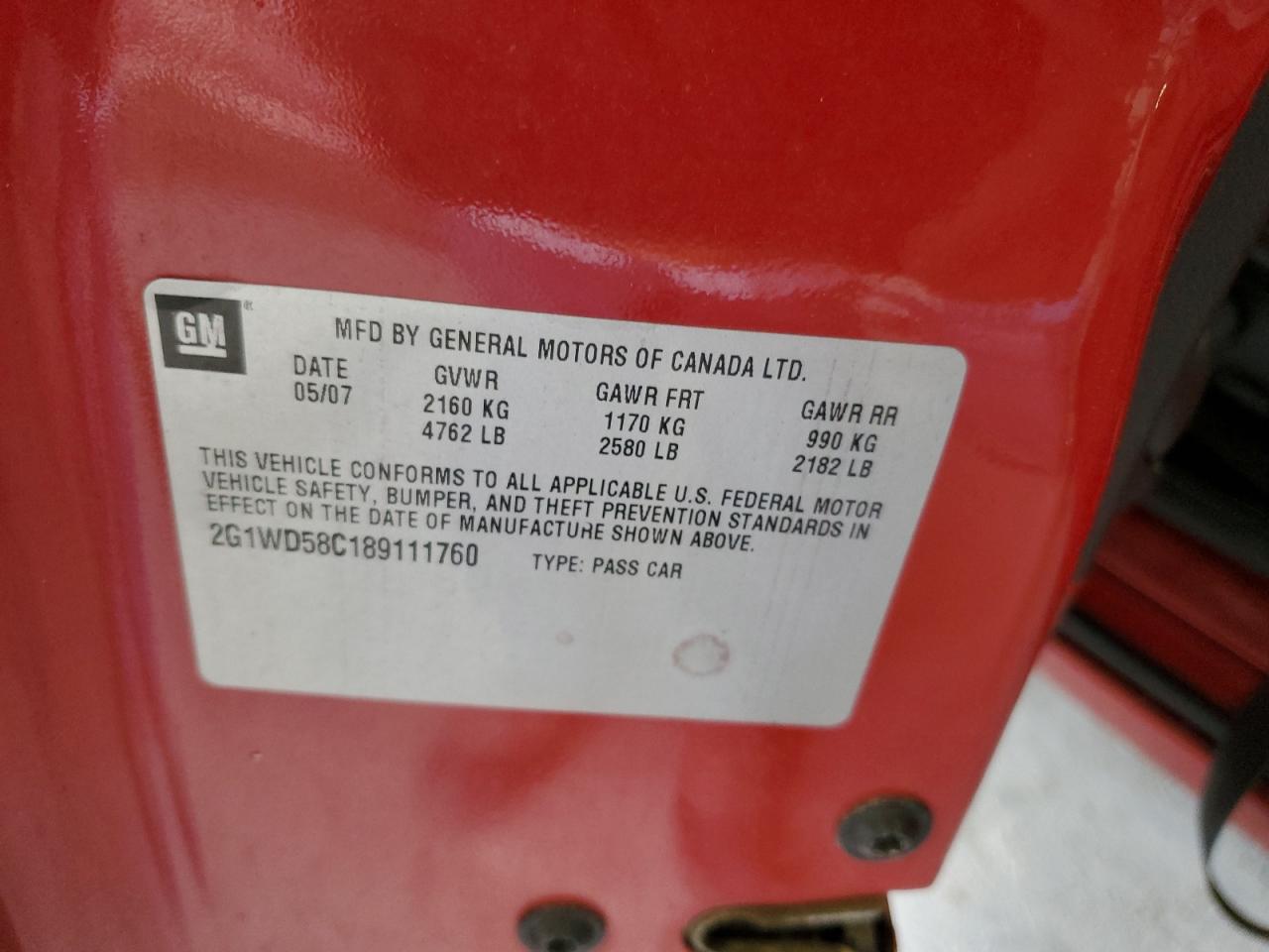 2008 Chevrolet Impala Super Sport VIN: 2G1WD58C189111760 Lot: 81636195