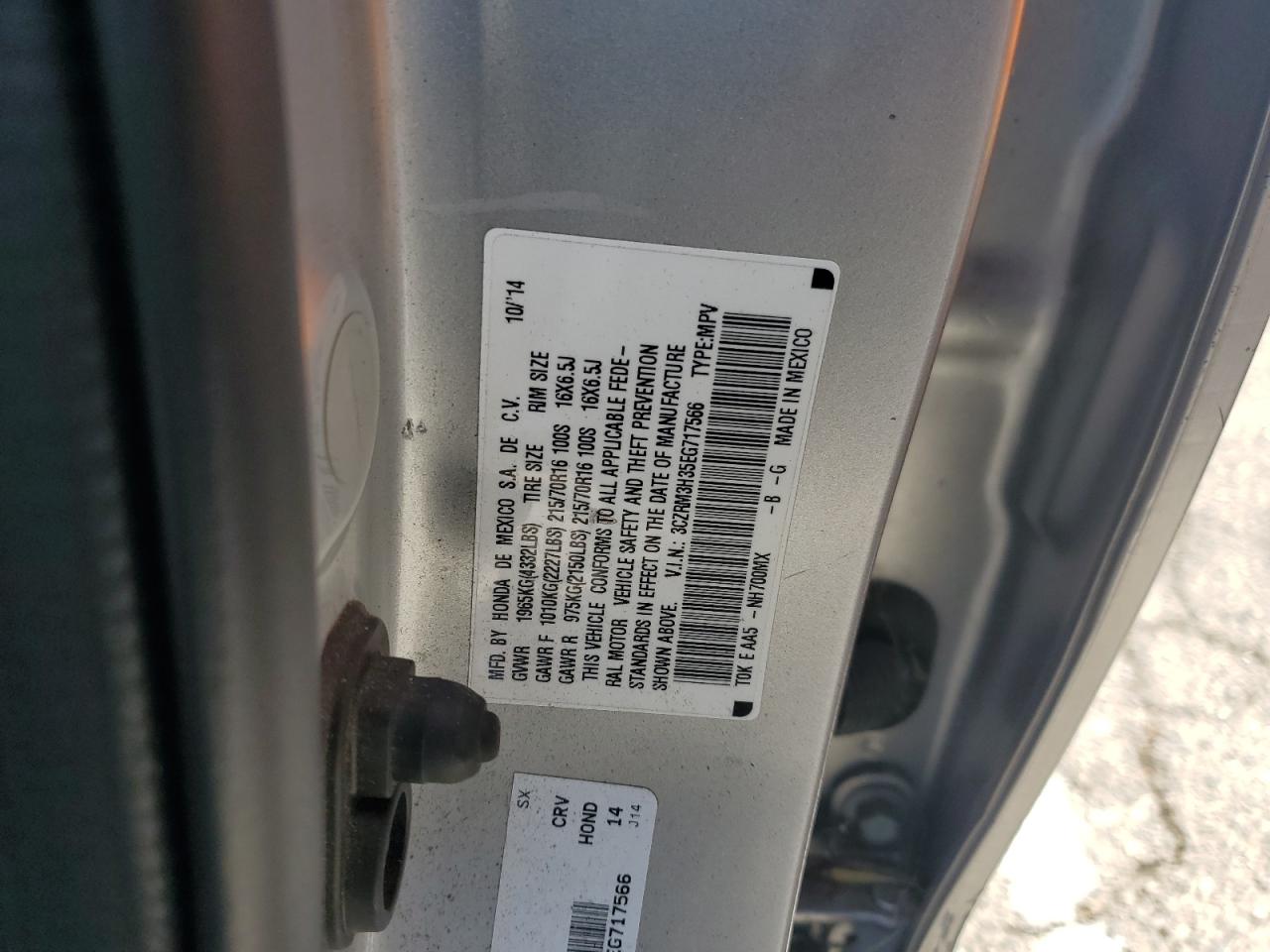 2014 Honda Cr-V Lx VIN: 3CZRM3H35EG717566 Lot: 84614845