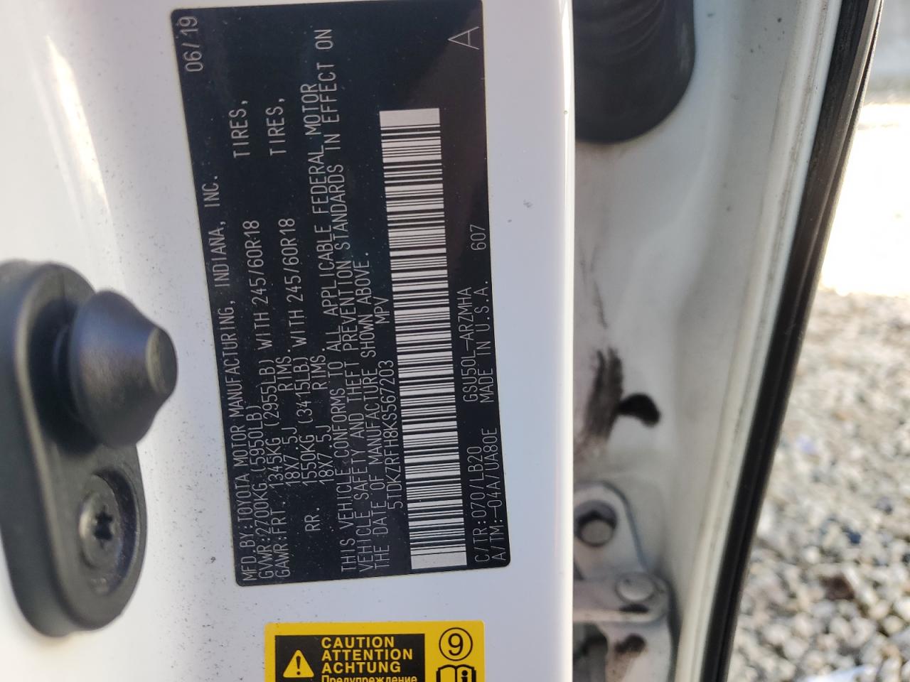 2019 Toyota Highlander Se VIN: 5TDKZRFH8KS567203 Lot: 81608935