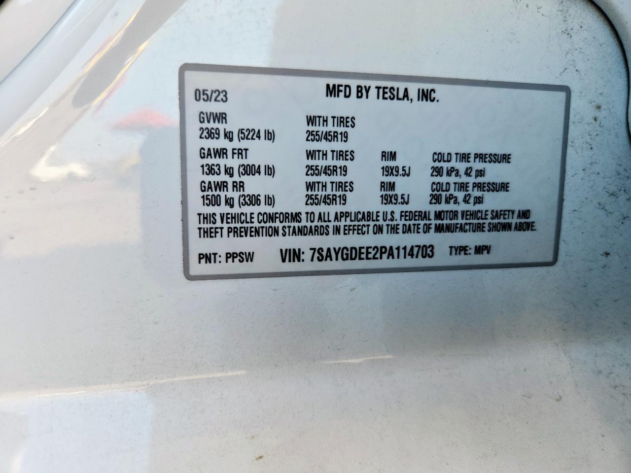 2023 Tesla Model Y VIN: 7SAYGDEE2PA114703 Lot: 71208315