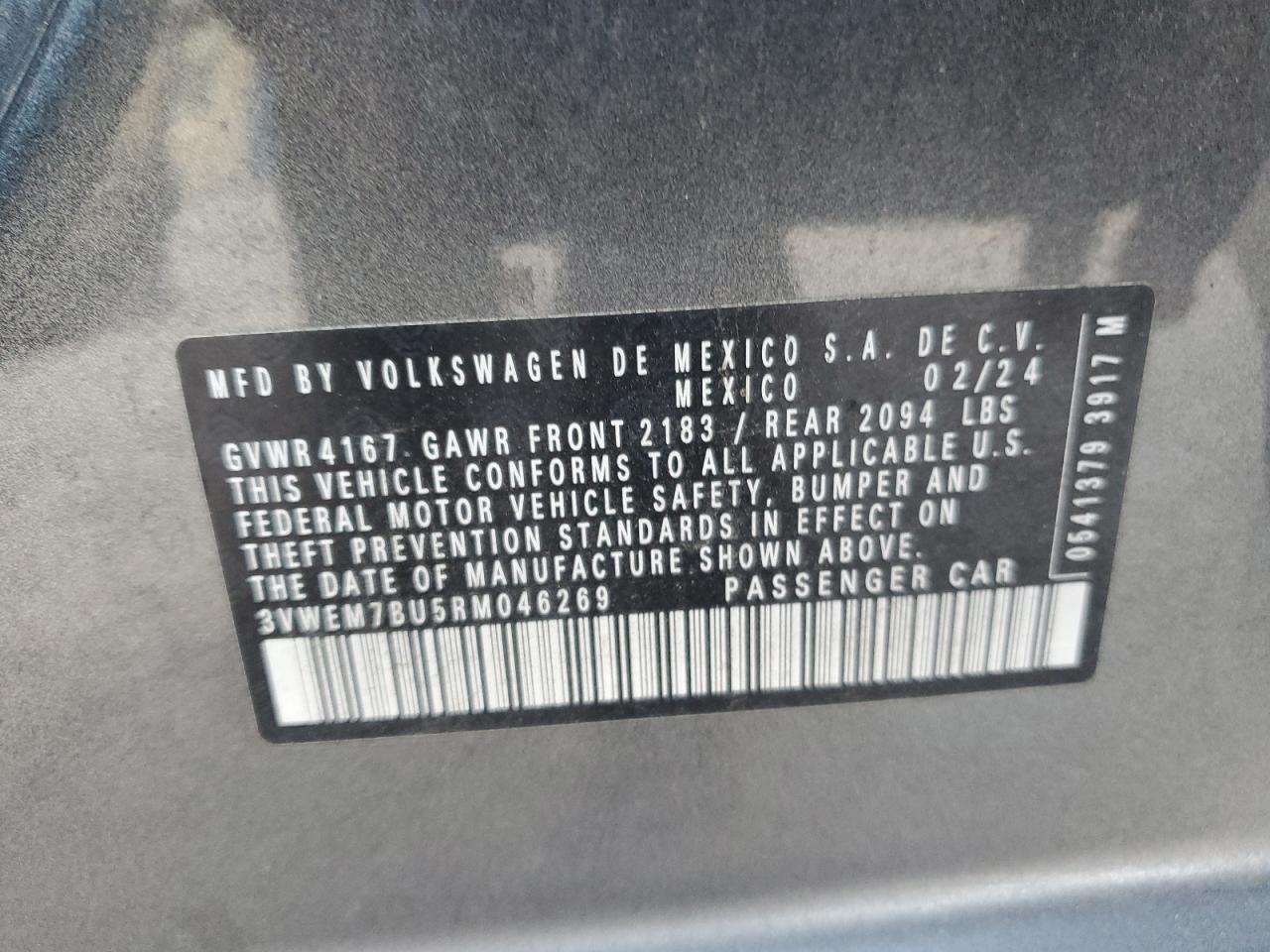 2024 Volkswagen Jetta Se VIN: 3VWEM7BU5RM046269 Lot: 71670295