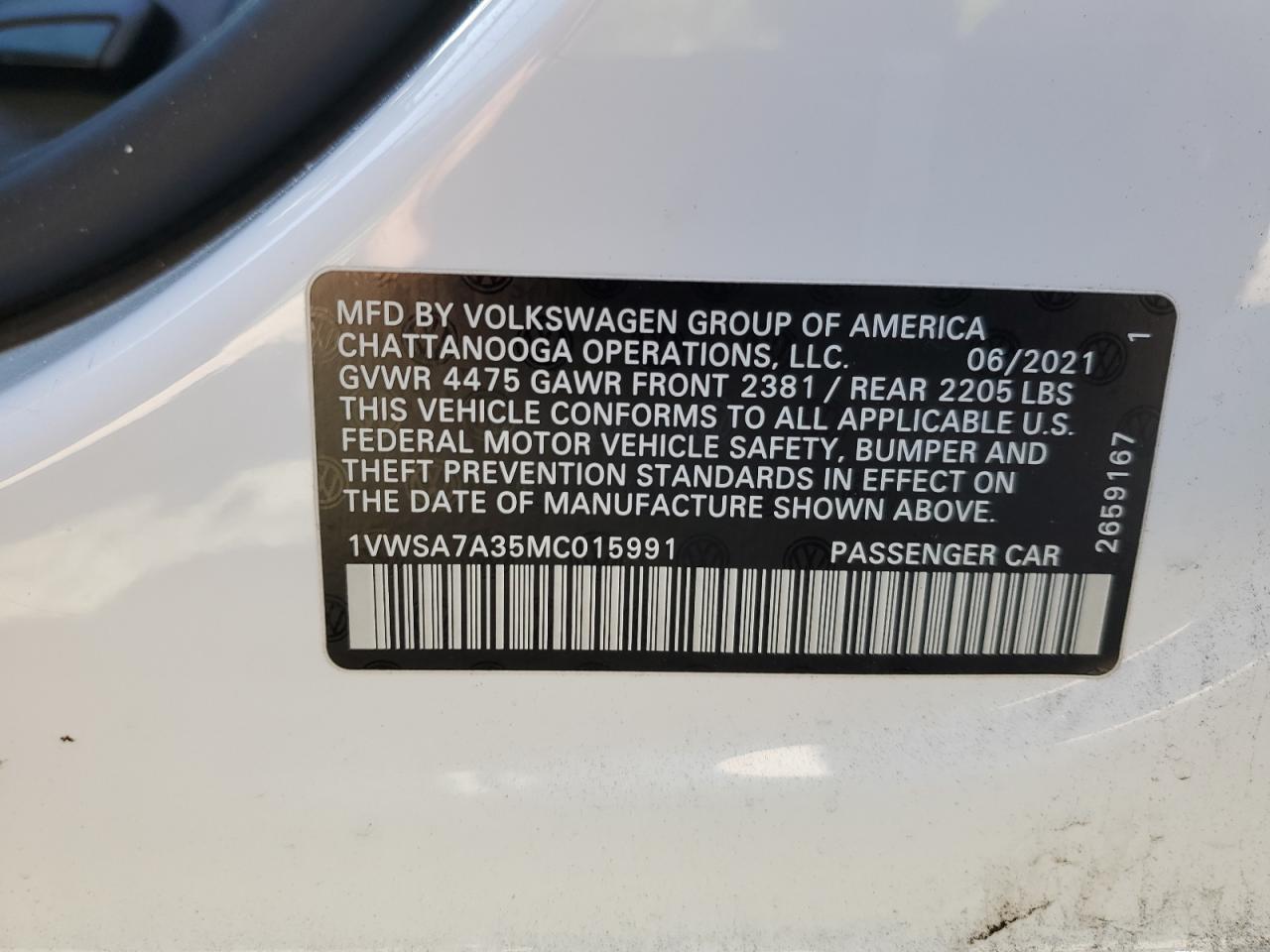 2021 Volkswagen Passat Se VIN: 1VWSA7A35MC015991 Lot: 80339095