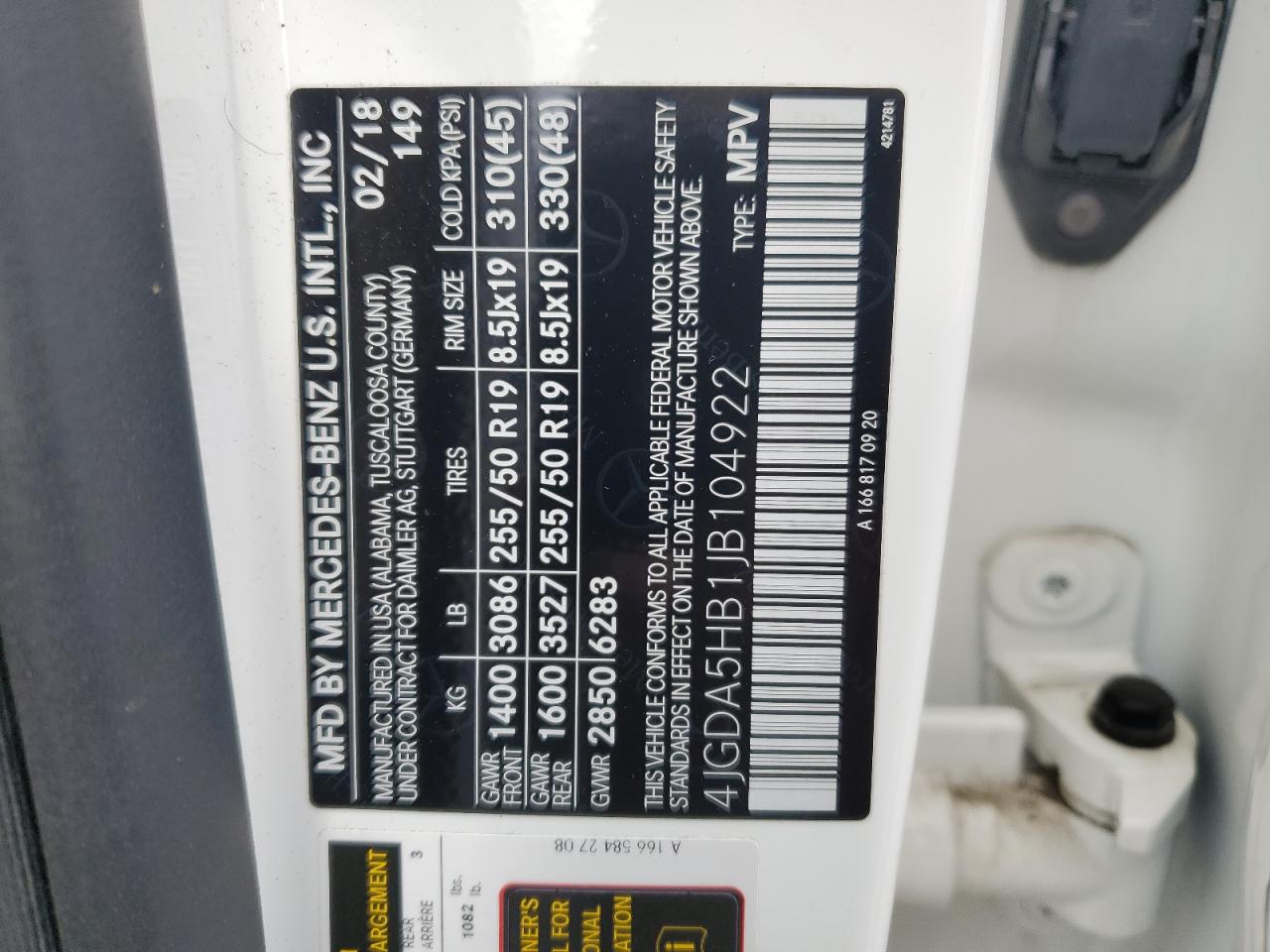 2018 Mercedes-Benz Gle 350 4Matic VIN: 4JGDA5HB1JB104922 Lot: 81362055