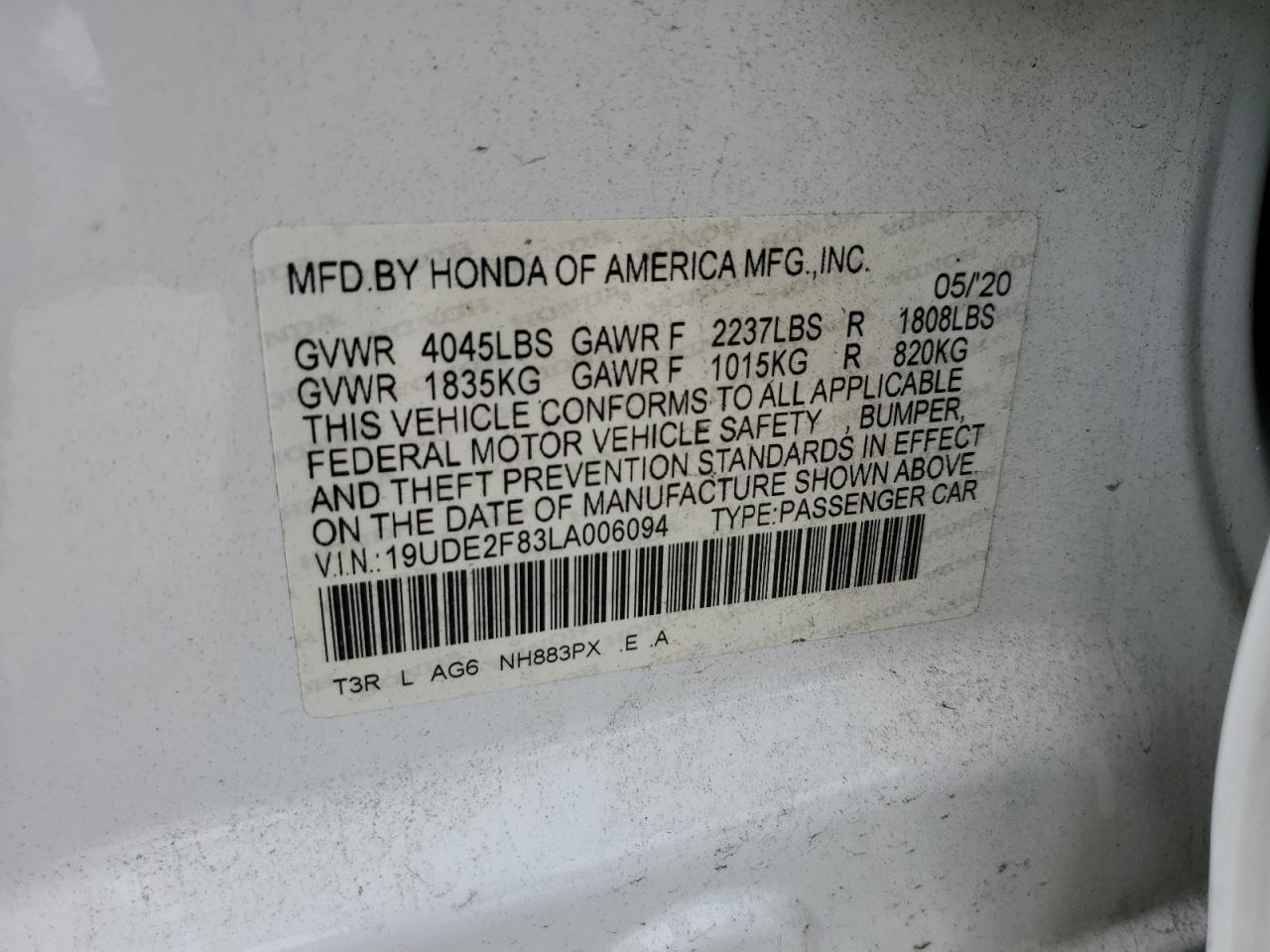 2020 Acura Ilx Premium A-Spec VIN: 19UDE2F83LA006094 Lot: 83990145