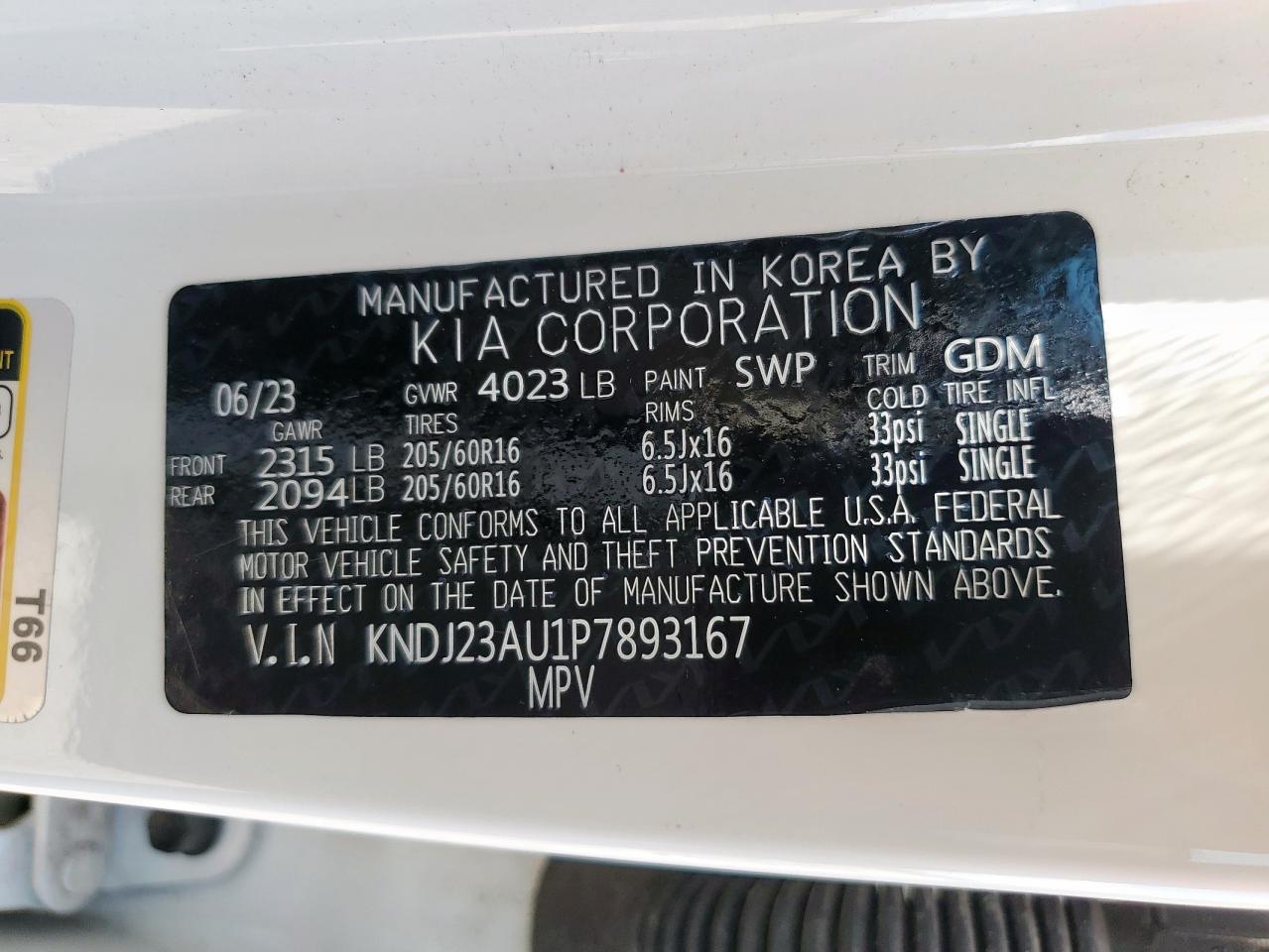 2023 Kia Soul Lx VIN: KNDJ23AU1P7893167 Lot: 70882635