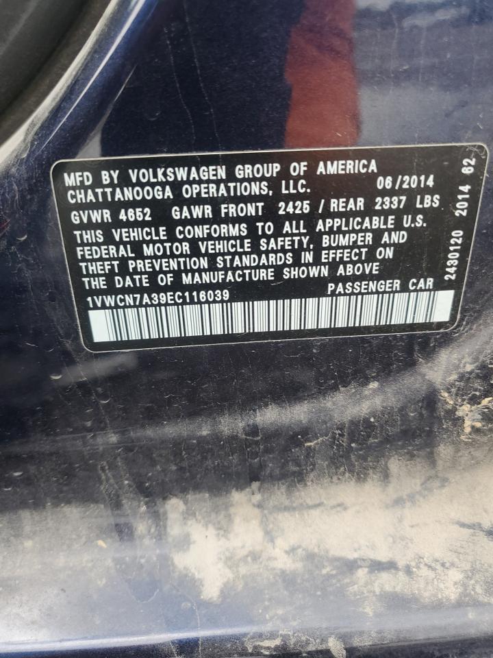 2014 Volkswagen Passat Sel VIN: 1VWCN7A39EC116039 Lot: 82036565