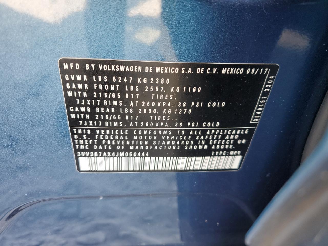 2018 Volkswagen Tiguan Se VIN: 3VV3B7AX4JM050444 Lot: 71131655