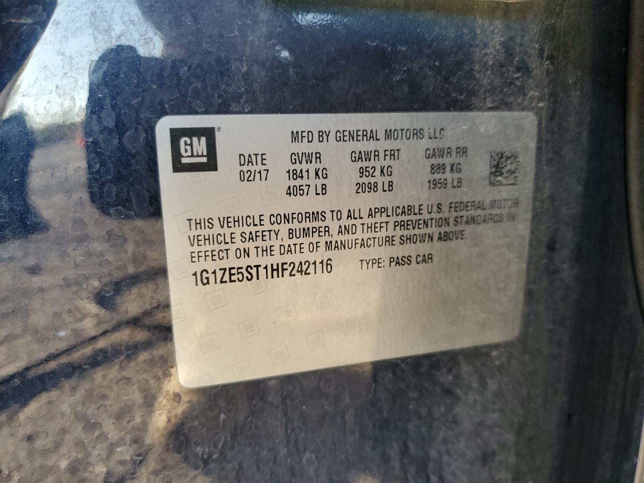 2017 Chevrolet Malibu Lt VIN: 1G1ZE5ST1HF242116 Lot: 84252325