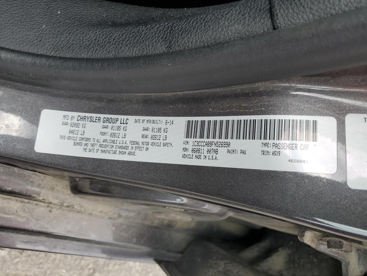 2015 Chrysler 200 Limited VIN: 1C3CCCAB9FN526990 Lot: 80072595