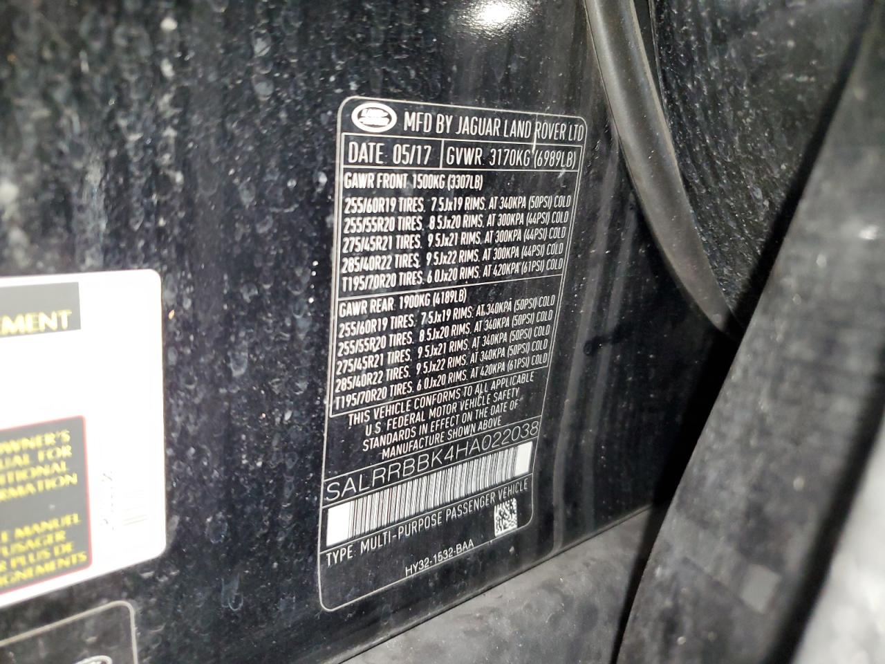 2017 Land Rover Discovery Hse VIN: SALRRBBK4HA022038 Lot: 85919625