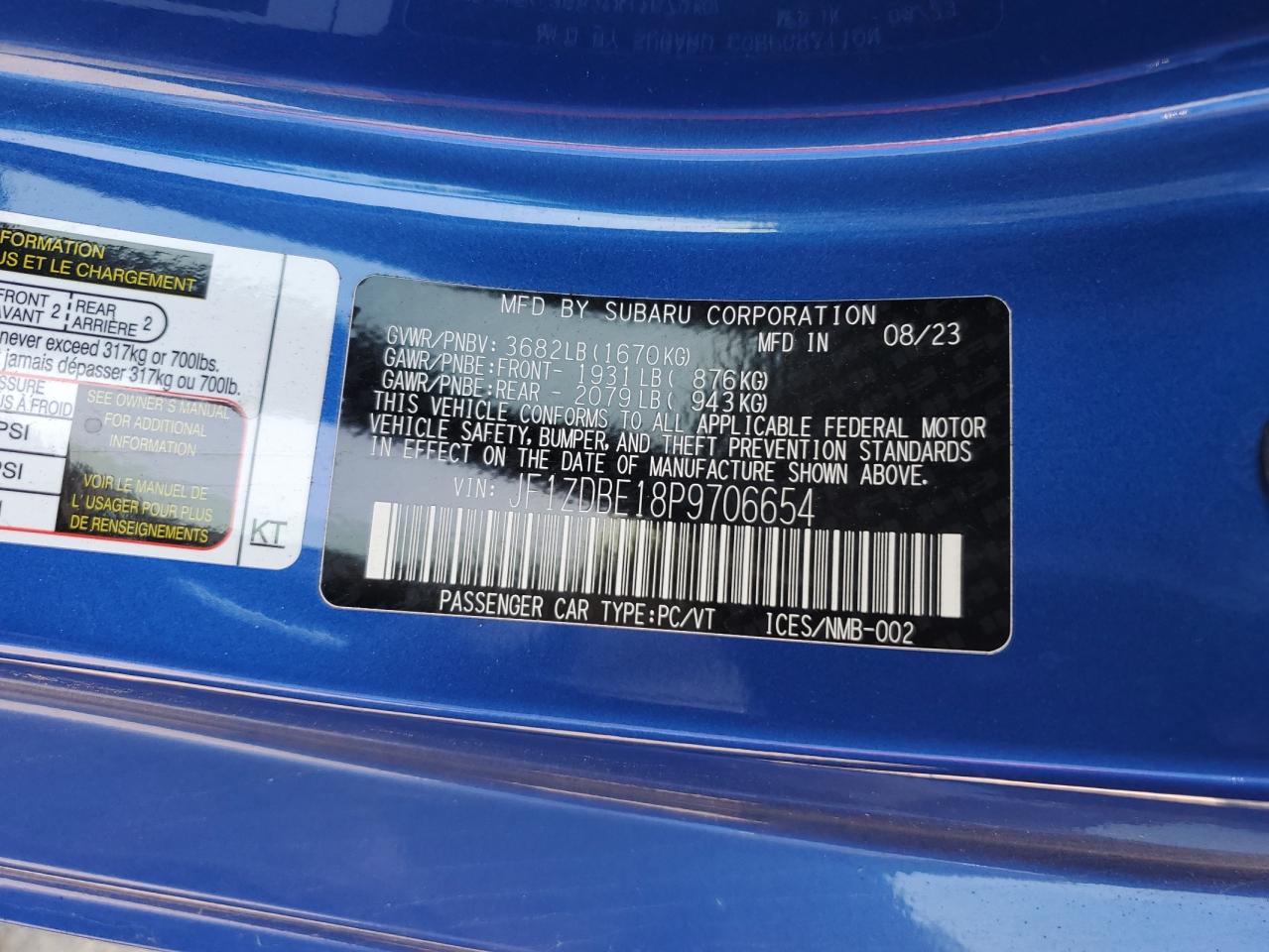 2023 Subaru Brz Limited VIN: JF1ZDBE18P9706654 Lot: 71187785