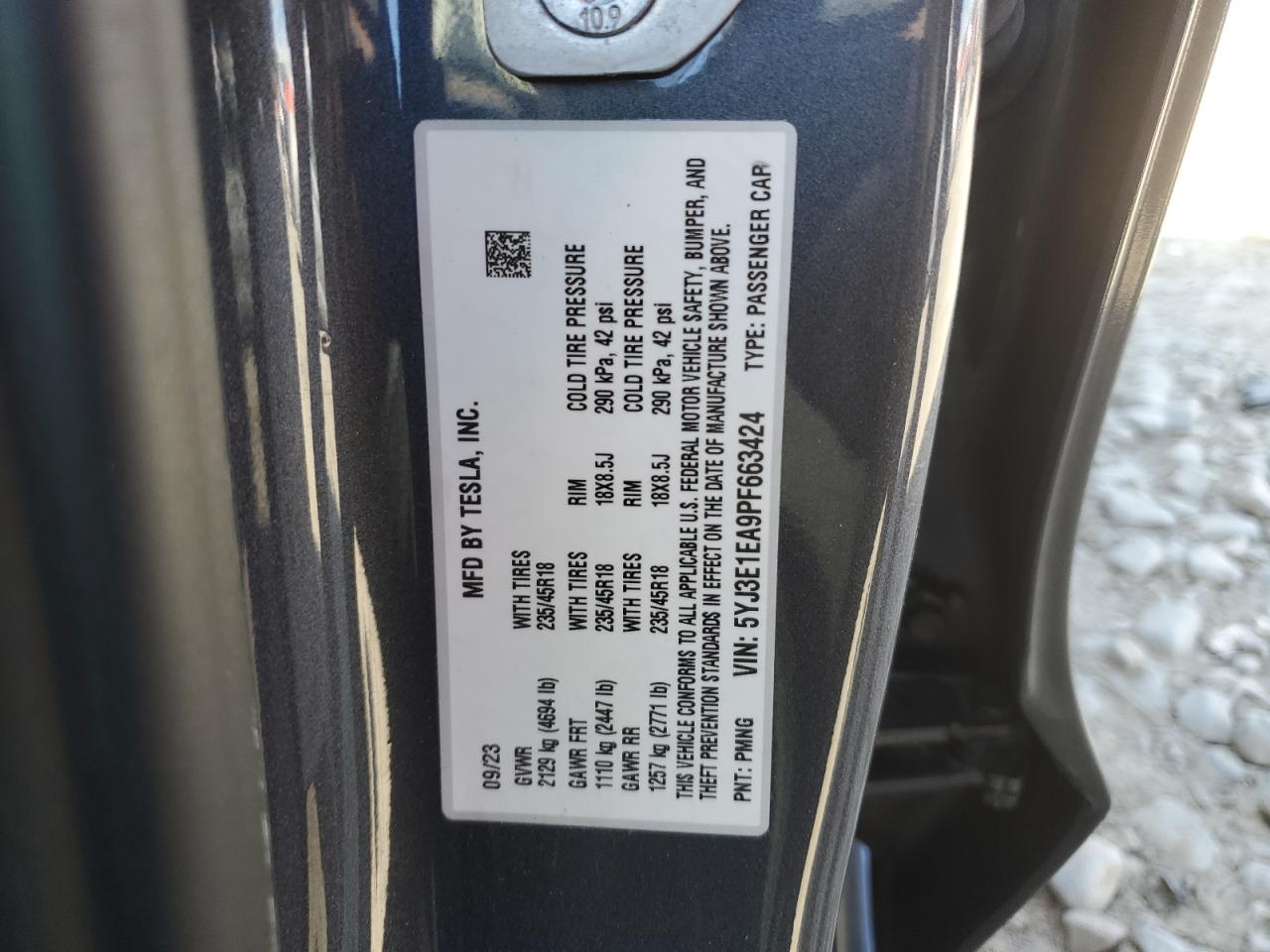 2023 Tesla Model 3 VIN: 5YJ3E1EA9PF663424 Lot: 71210225