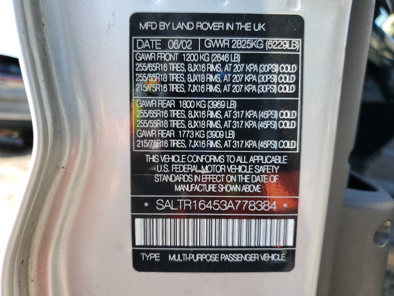 2003 Land Rover Discovery Ii Hse VIN: SALTR16453A778384 Lot: 81547255