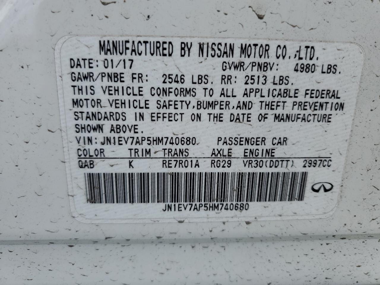 2017 Infiniti Q50 Premium VIN: JN1BY1AP6HM740680 Lot: 70513835