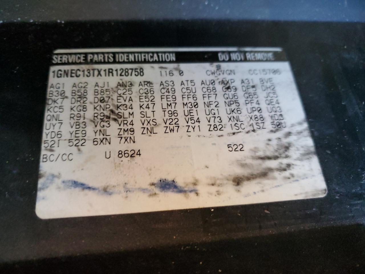 2001 Chevrolet Tahoe C1500 VIN: 1GNEC13TX1R128758 Lot: 84367865