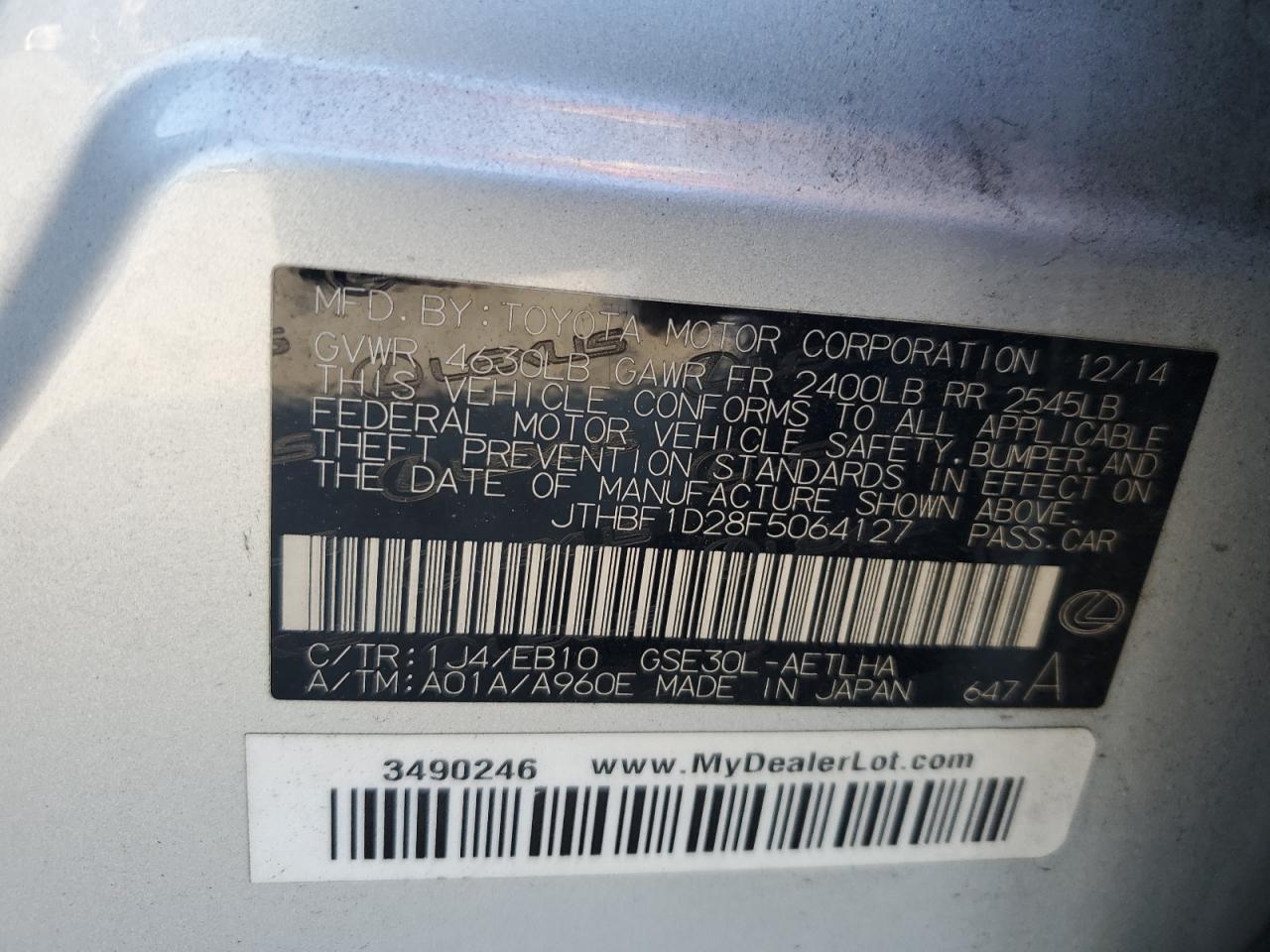 2015 Lexus Is 250 VIN: JTHBF1D28F5064127 Lot: 71543705