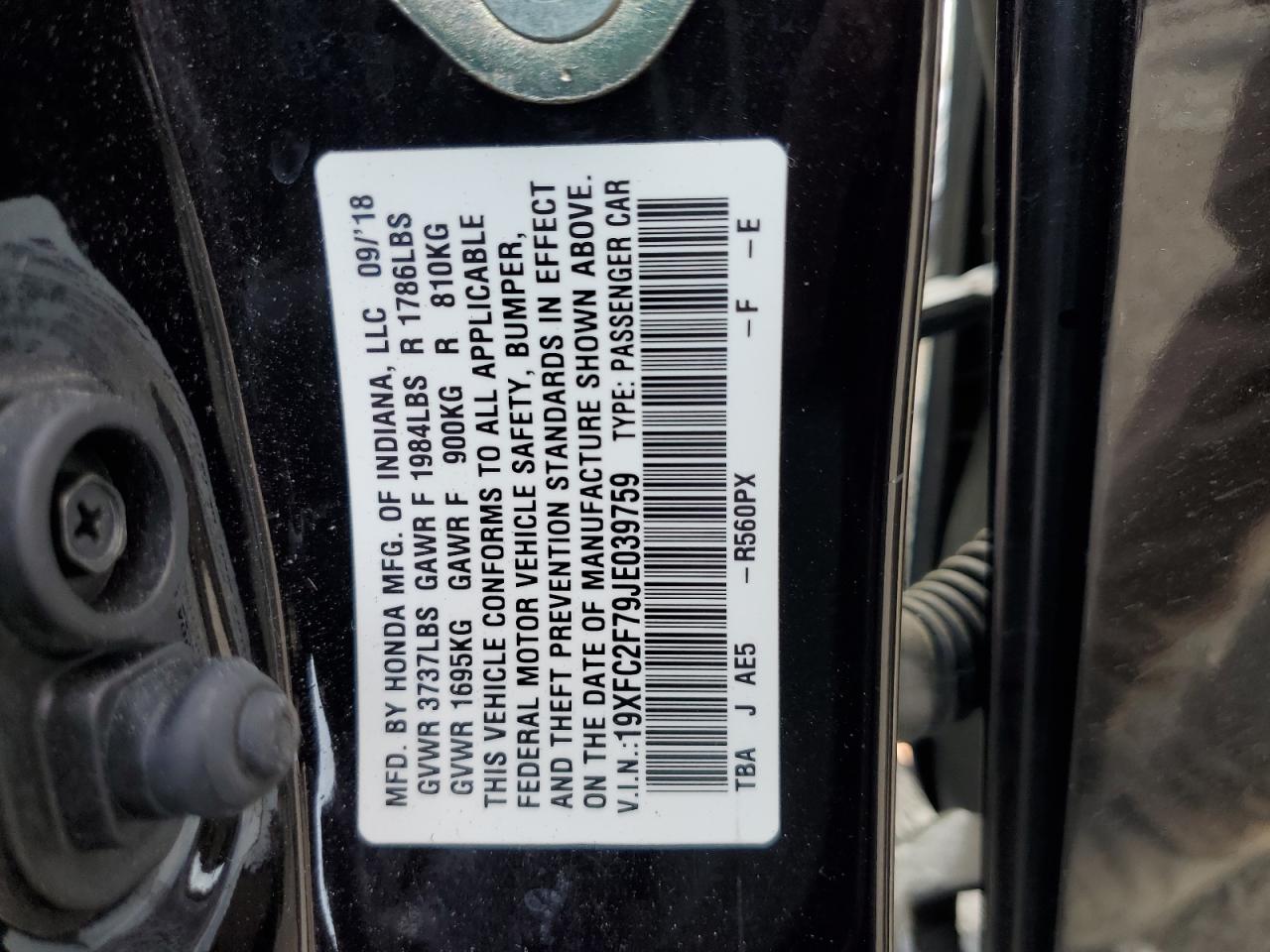 2018 Honda Civic Ex VIN: 19XFC2F79JE039759 Lot: 84163635