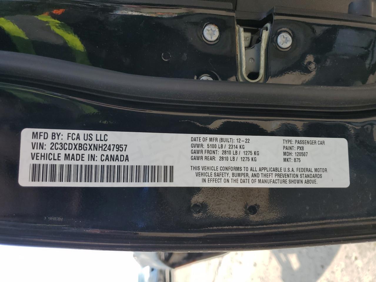 2022 Dodge Charger Sxt VIN: 2C3CDXBGXNH247957 Lot: 71445465