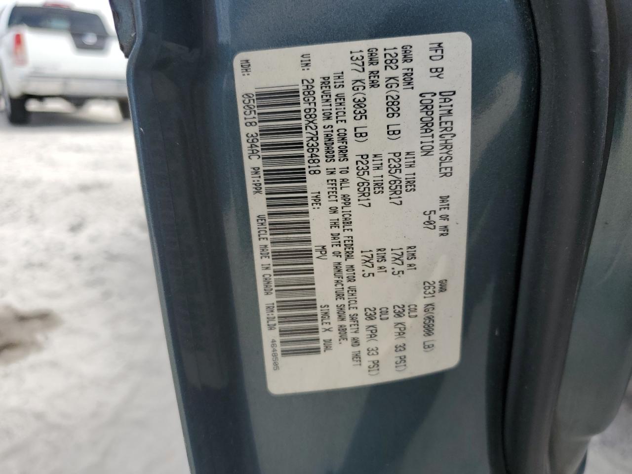 2007 Chrysler Pacifica Touring VIN: 2A8GF68X27R364818 Lot: 83843125