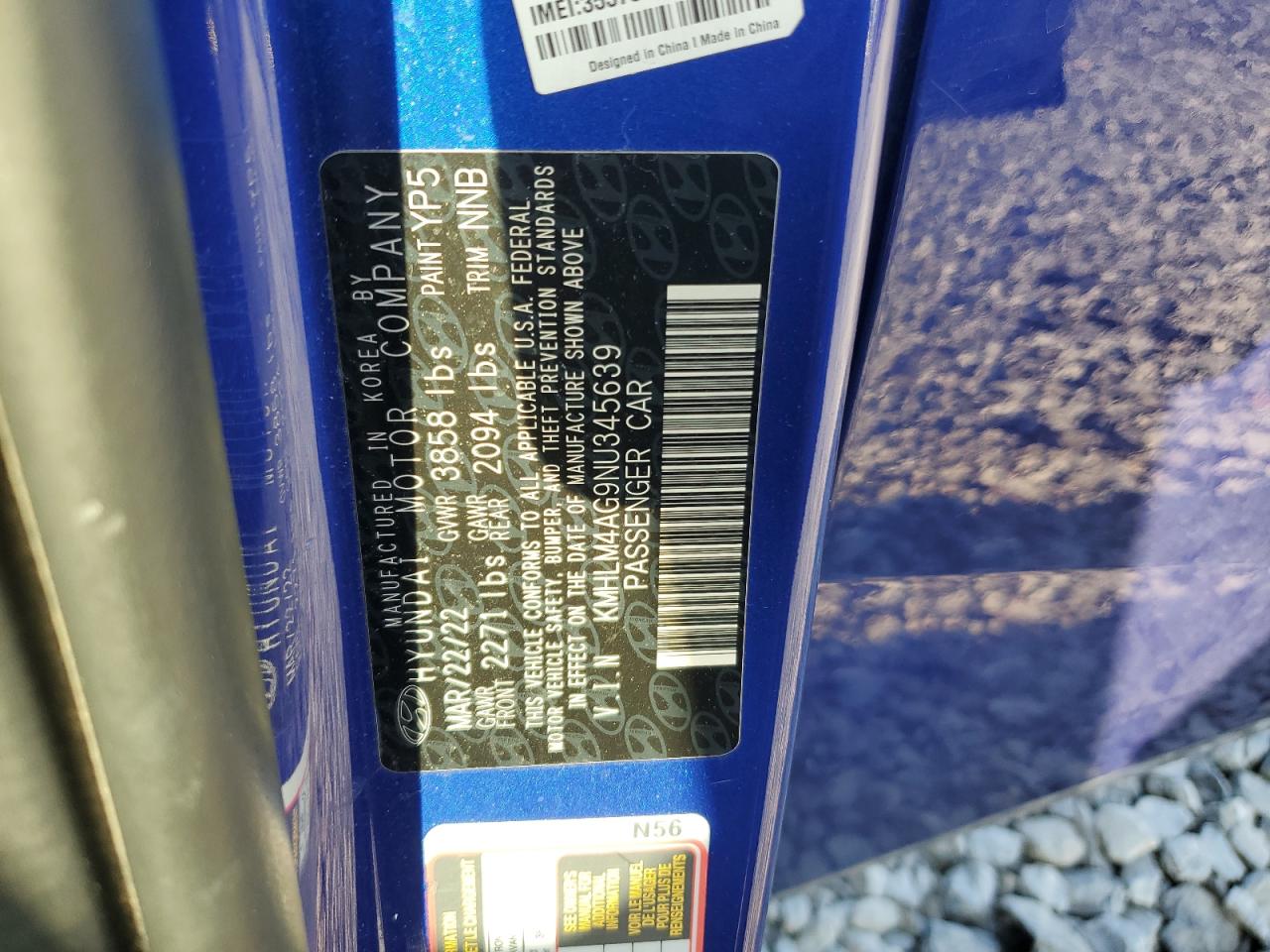 2022 Hyundai Elantra Sel VIN: KMHLM4AG9NU345639 Lot: 80164065