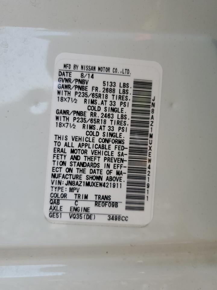 2014 Nissan Murano S VIN: JN8AZ1MUXEW421911 Lot: 80777445