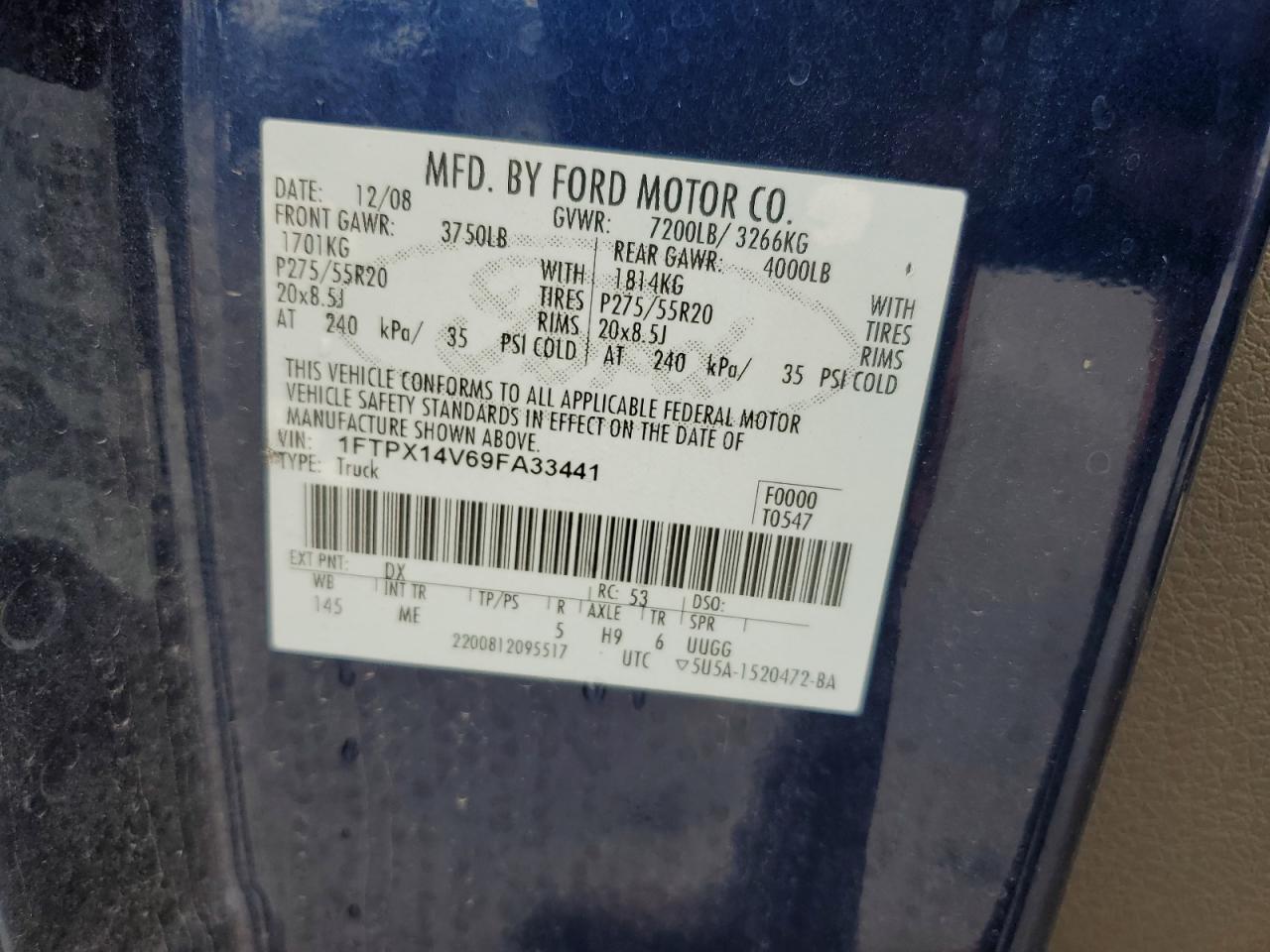 2009 Ford F150 Super Cab VIN: 1FTPX14V69FA33441 Lot: 81657795