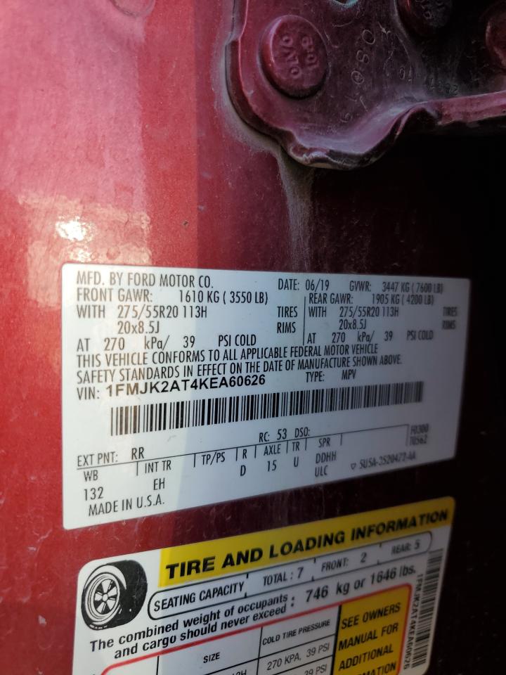 2019 Ford Expedition Max Limited VIN: 1FMJK2AT4KEA60626 Lot: 84037825