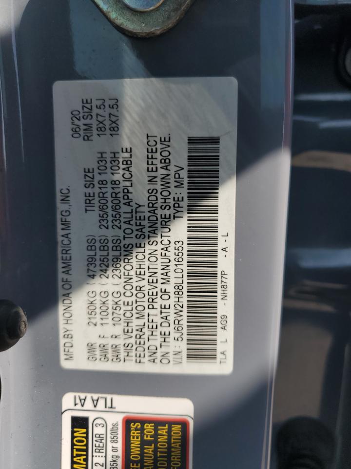 2020 Honda Cr-V Exl VIN: 5J6RW2H88LL016553 Lot: 80408885