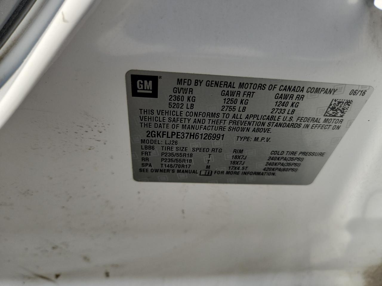 2017 GMC Terrain Slt VIN: 2GKFLPE37H6126991 Lot: 82073265