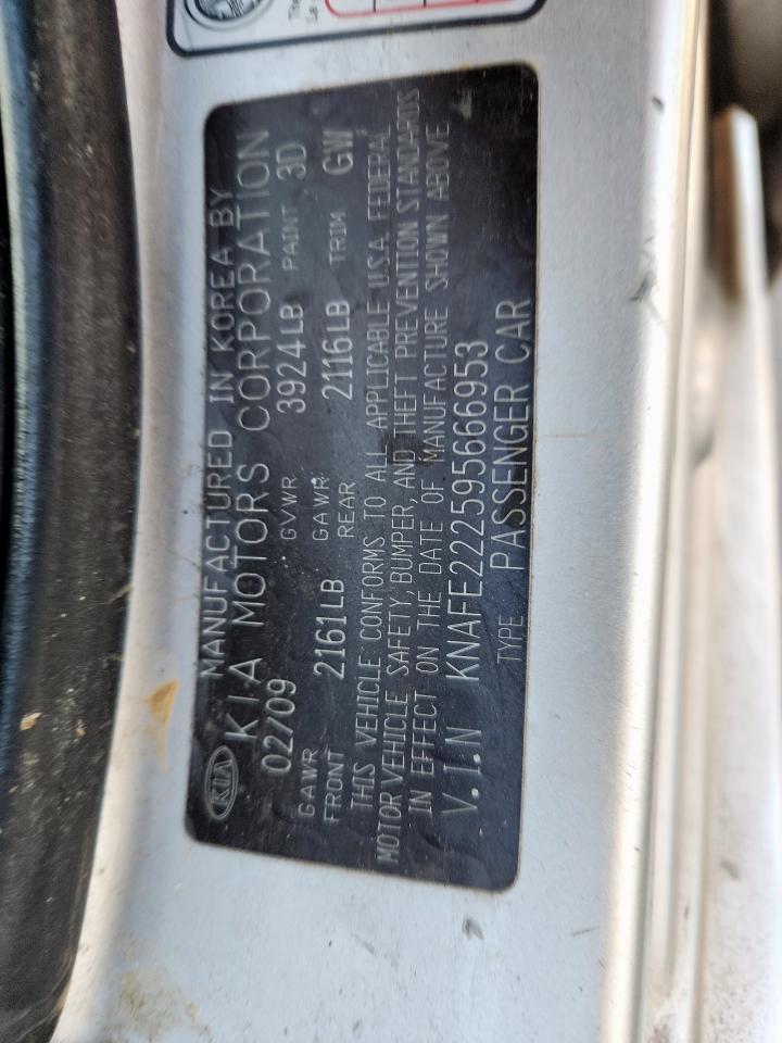 2009 Kia Spectra Ex VIN: KNAFE222595666953 Lot: 94276815