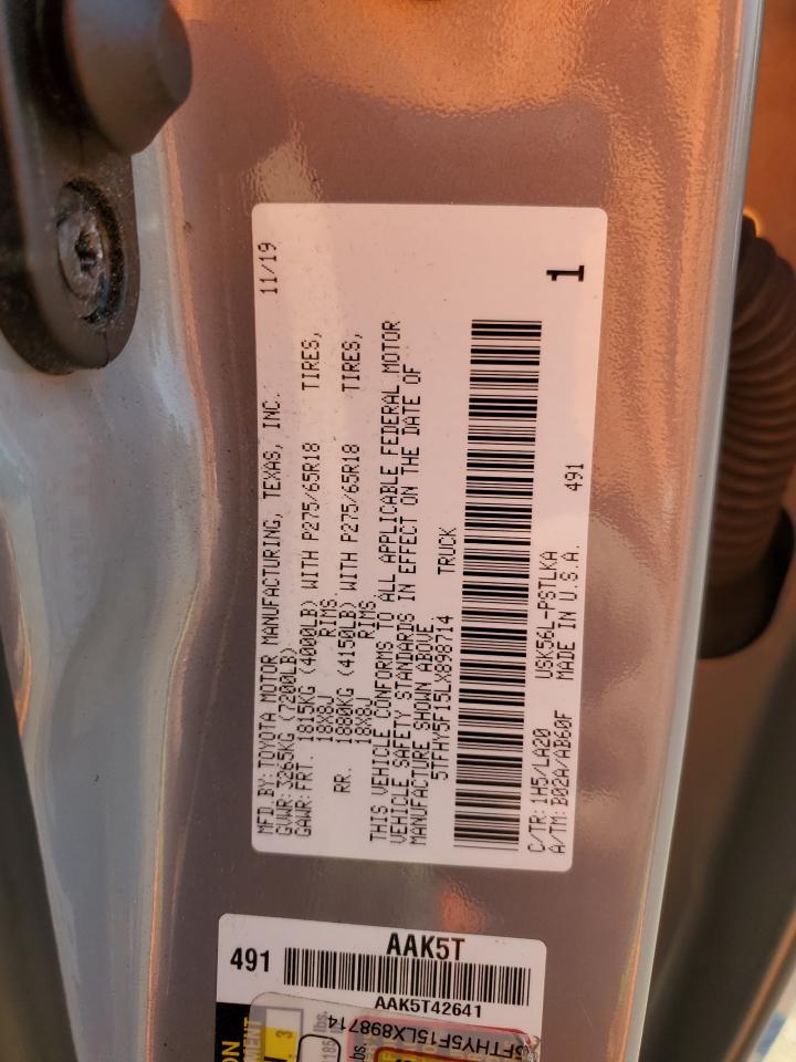 2020 Toyota Tundra Crewmax Limited VIN: 5TFHY5F15LX898714 Lot: 71025125