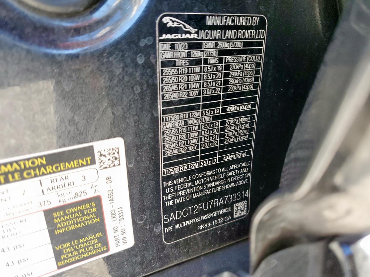 2024 Jaguar F-Pace R-Dynamic S VIN: SADCT2FU7RA733314 Lot: 84204955