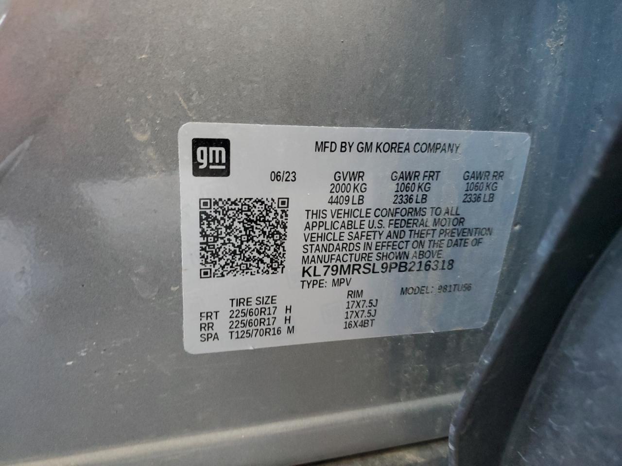 2023 Chevrolet Trailblazer Lt VIN: KL79MRSL9PB216318 Lot: 81793365