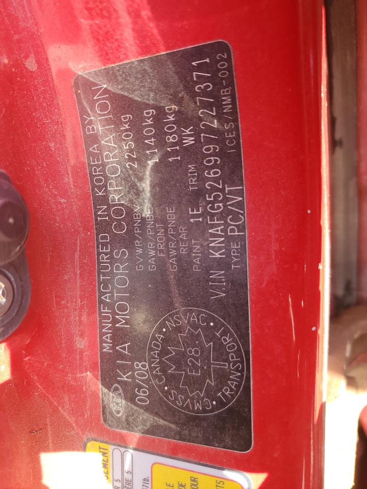 2009 Kia Rondo Lx VIN: KNAFG526997227371 Lot: 71238065