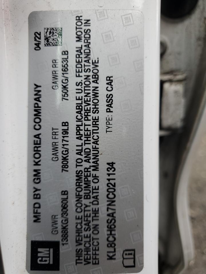 2022 Chevrolet Spark Activ VIN: KL8CH6SA7NC021134 Lot: 80317745