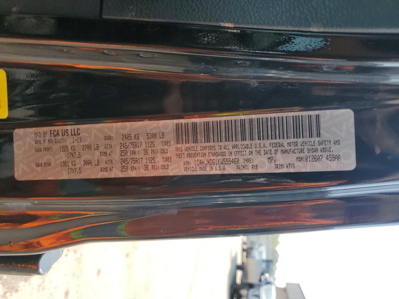 2019 Jeep Wrangler Unlimited Sport VIN: 1C4HJXDG1KW555460 Lot: 81123755