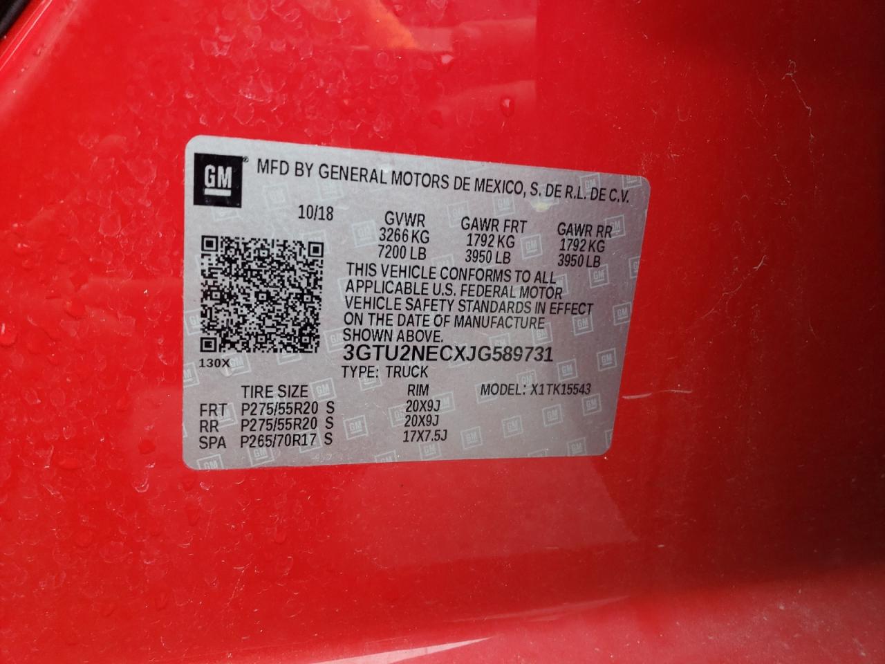 2018 GMC Sierra K1500 Slt VIN: 3GTU2NECXJG589731 Lot: 81644695