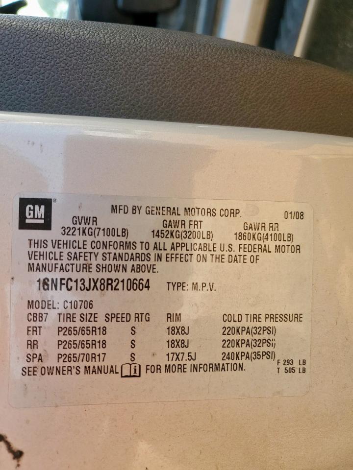 2008 Chevrolet Tahoe C1500 VIN: 1GNFC13JX8R210664 Lot: 81064625