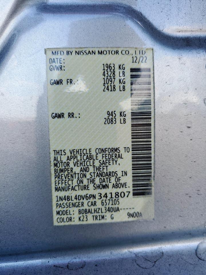 2023 Nissan Altima Sv VIN: 1N4BL4DV6PN341807 Lot: 82124895