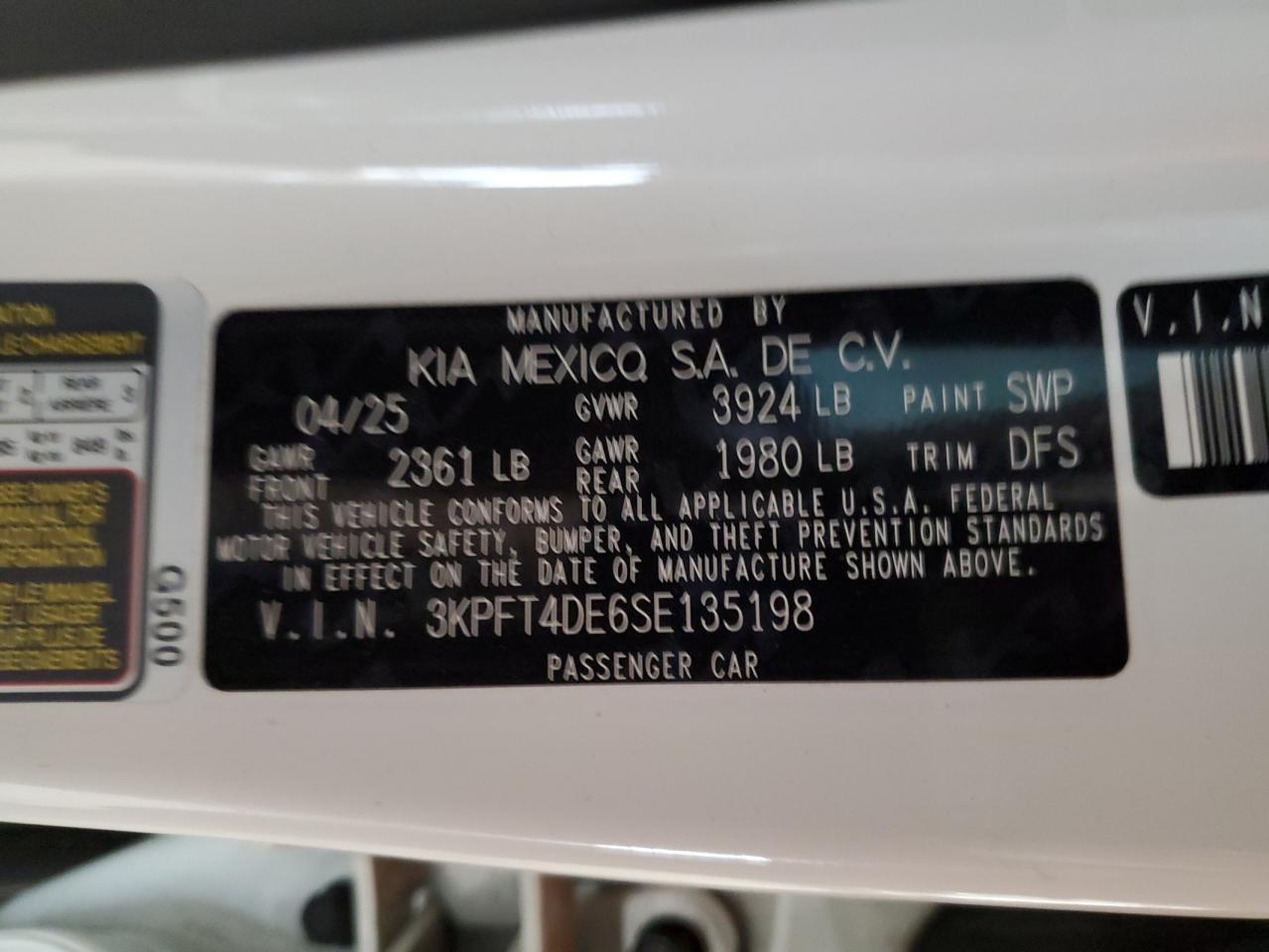 2025 Kia K4 Lx VIN: 3KPFT4DE6SE135198 Lot: 84246595