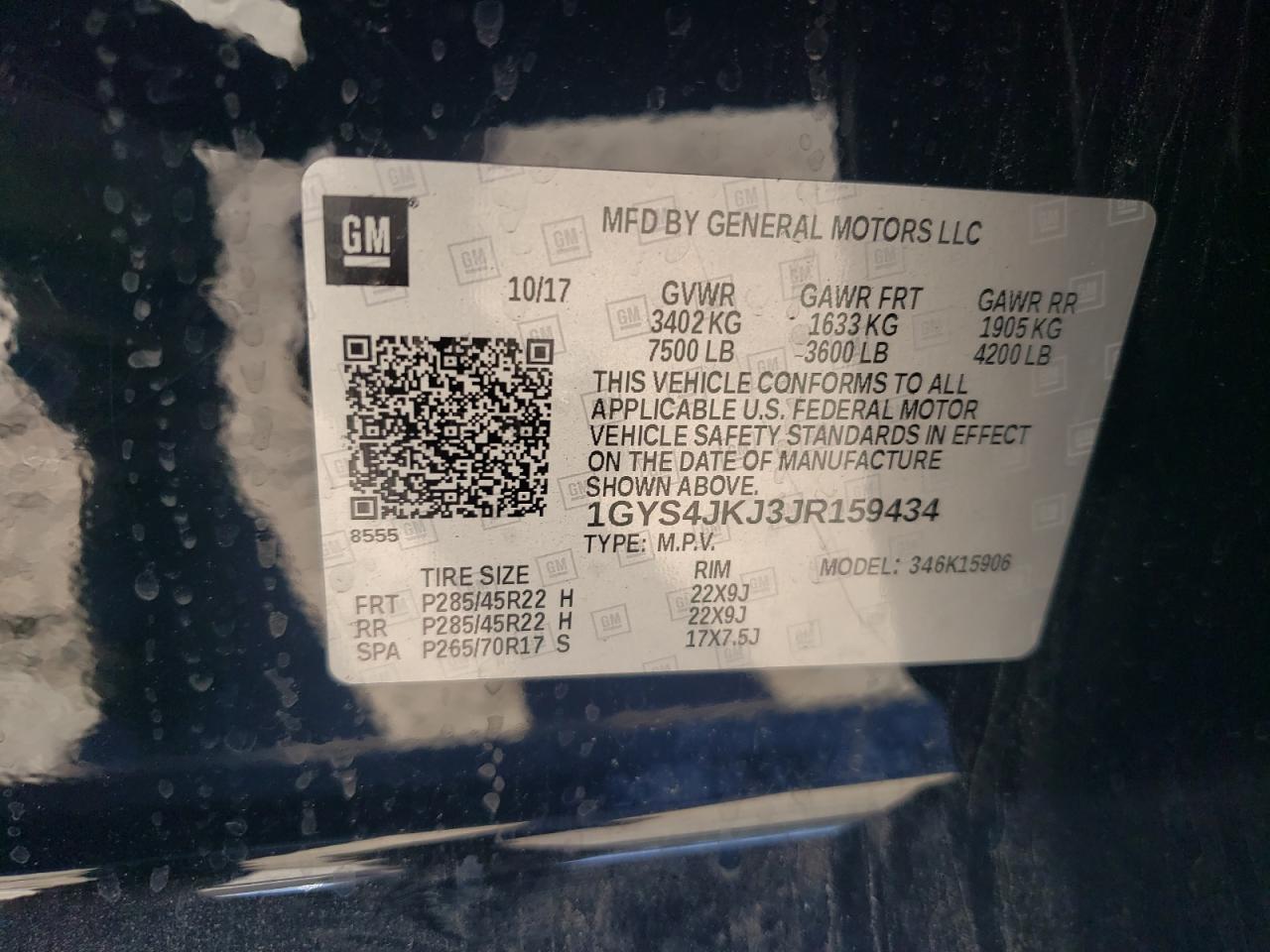 2018 Cadillac Escalade Esv Premium Luxury VIN: 1GYS4JKJ3JR159434 Lot: 71881885