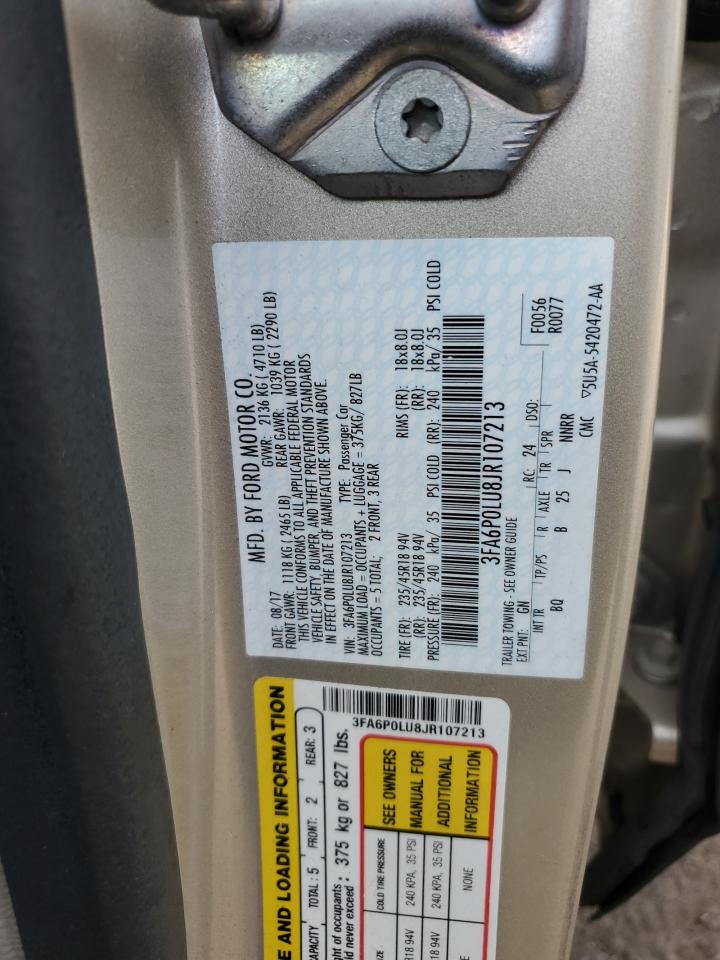 2018 Ford Fusion Se Hybrid VIN: 3FA6P0LU8JR107213 Lot: 80165365