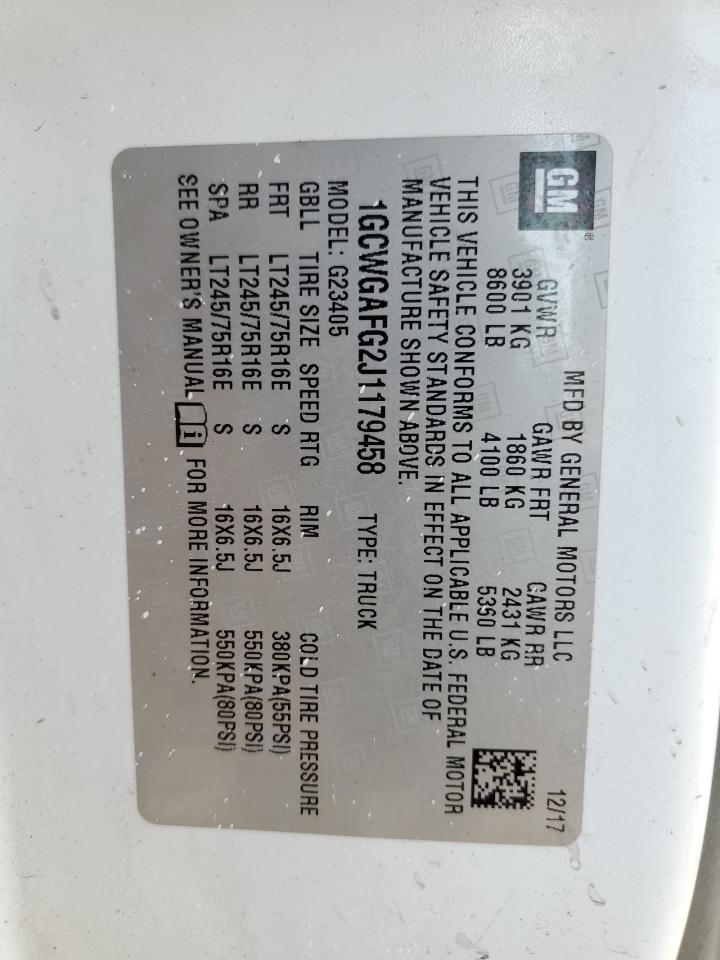 2018 Chevrolet Express G2500 VIN: 1GCWGAFG2J1179458 Lot: 84232675