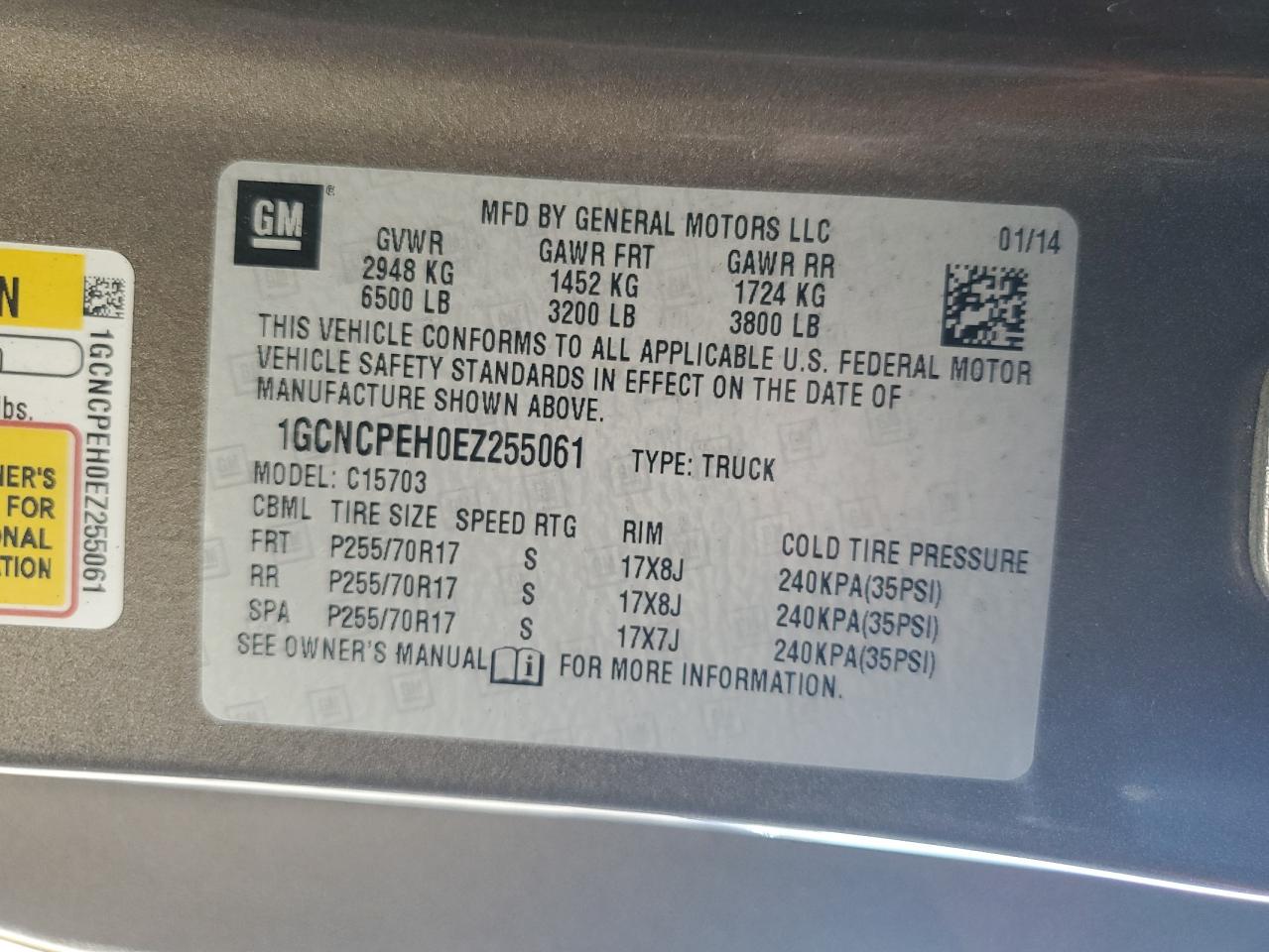 2014 Chevrolet Silverado C1500 VIN: 1GCNCPEH0EZ255061 Lot: 81114025