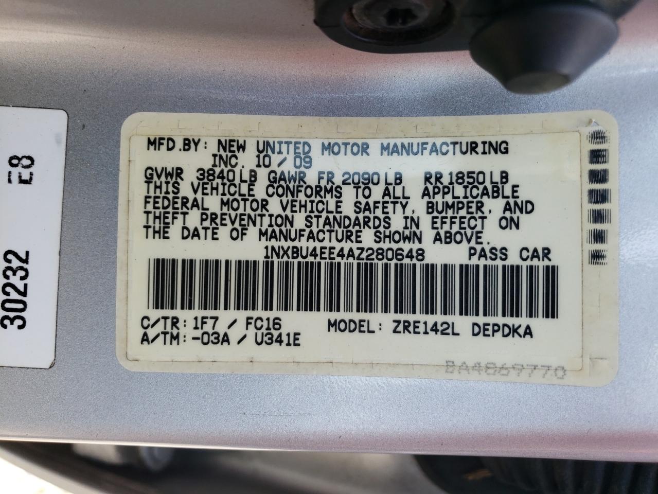 2010 Toyota Corolla Base VIN: 1NXBU4EE4AZ280648 Lot: 80283215