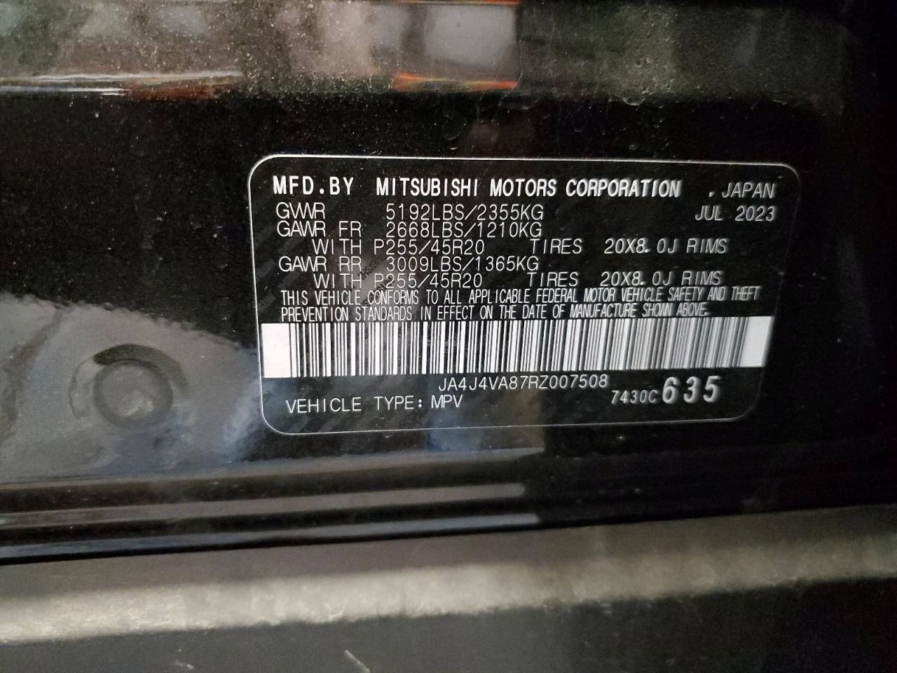 2024 Mitsubishi Outlander Se VIN: JA4J4VA87RZ007508 Lot: 80326135