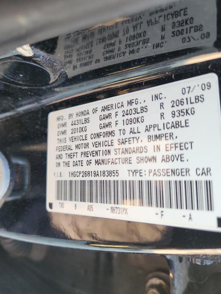2009 Honda Accord Exl VIN: 1HGCP26819A183855 Lot: 81070155