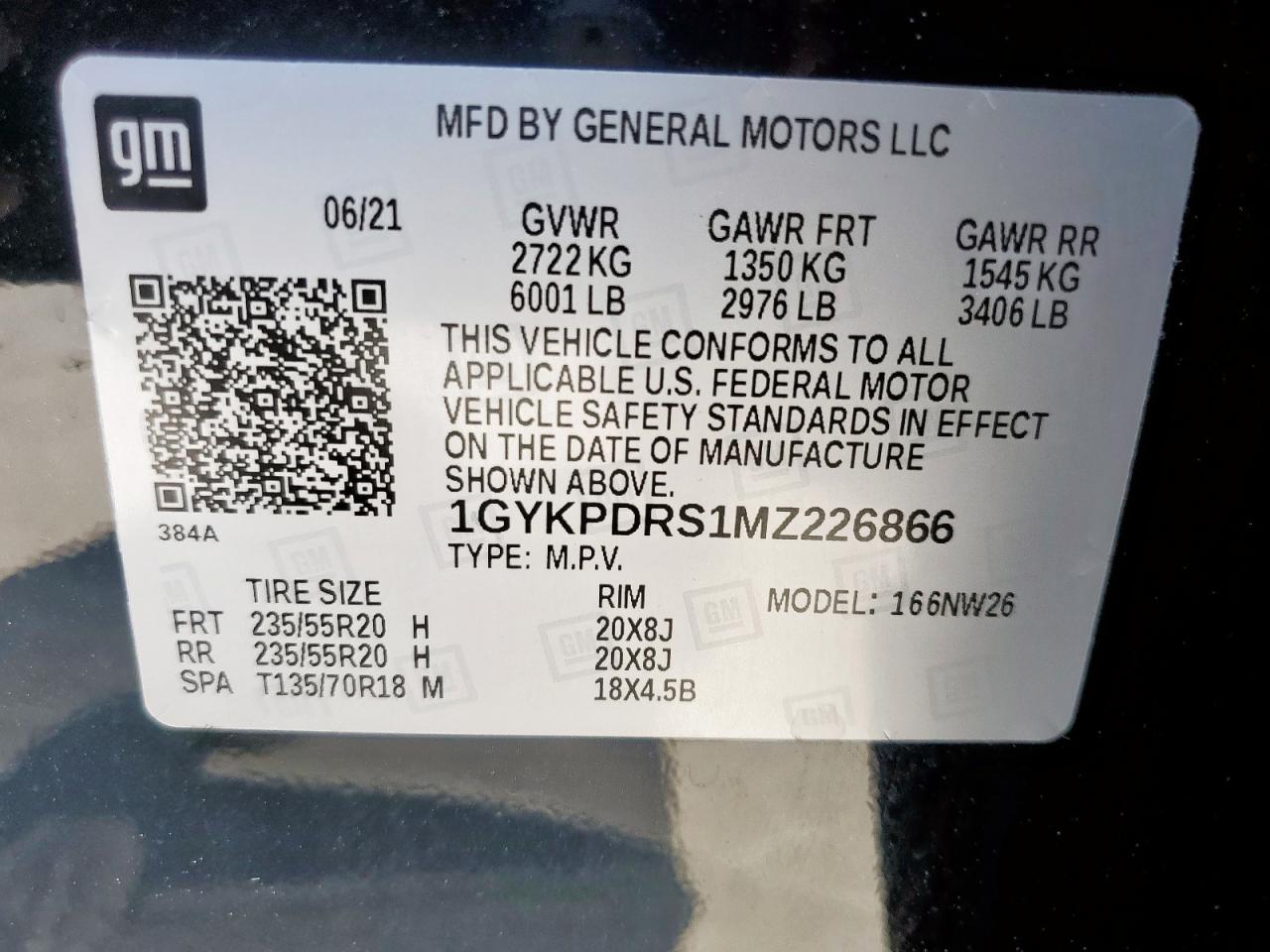 2021 Cadillac Xt6 Premium Luxury VIN: 1GYKPDRS1MZ226866 Lot: 80923115