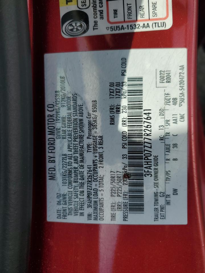 2007 Ford Fusion Se VIN: 3FAHP07Z77R267641 Lot: 71860825