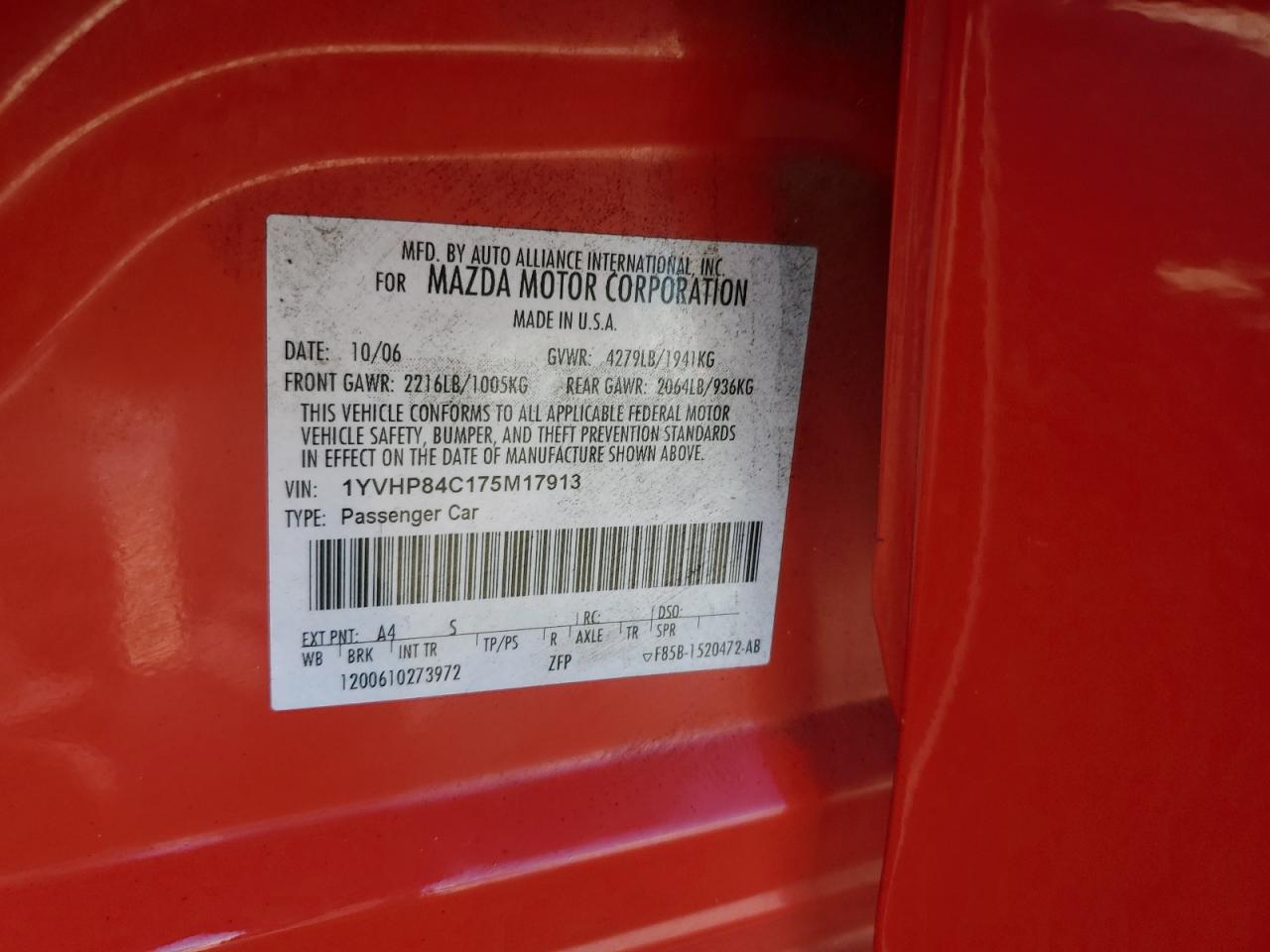 2007 Mazda 6 I VIN: 1YVHP84C175M17913 Lot: 81615045